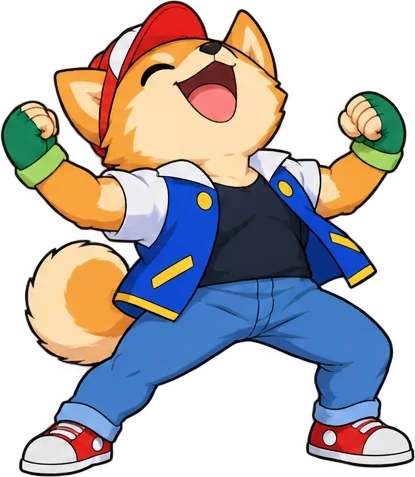 Inu Ash cheering at the sky