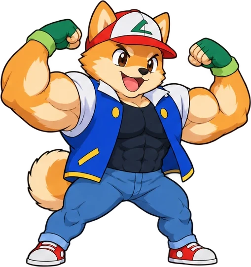 Inu Ash flexing both arms